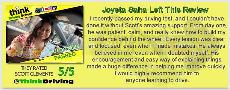 Passed with think driving school June 2026 and left this 5 star review