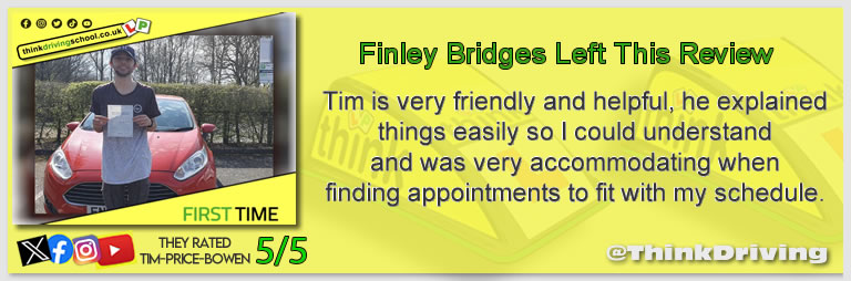 Becca left this awesome review of tim price-bowen at think driving school after passing in April 2025