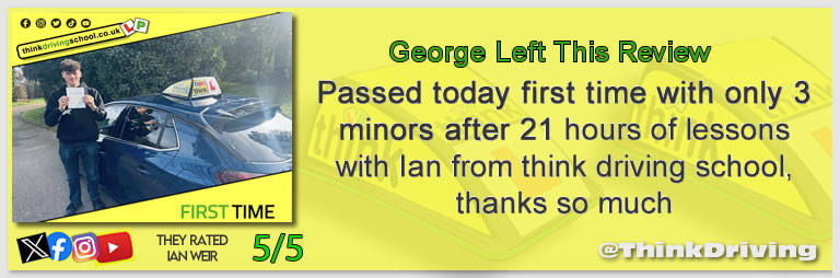 Driving School Godalming Passed with think driving school February 2025 and left this 5 star review