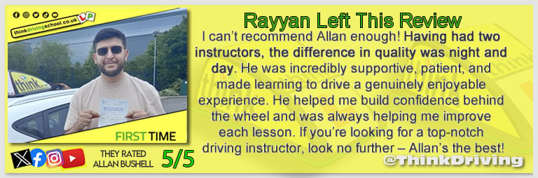 Driving School Godalming Passed with think driving school June 2025 and left this 5 star review
