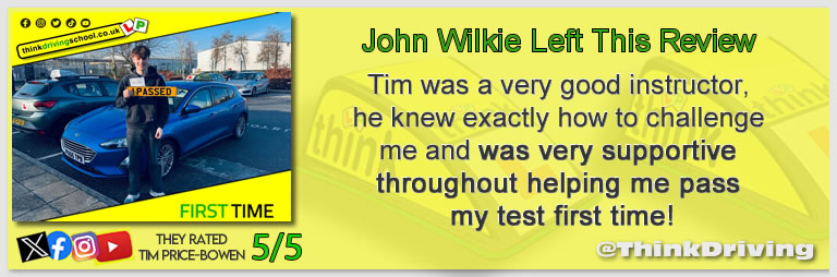 Becca left this awesome review of tim price-bowen at think driving school after passing in January 2025