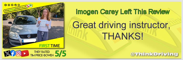 Becca left this awesome review of tim price-bowen at think driving school after passing in July 2025