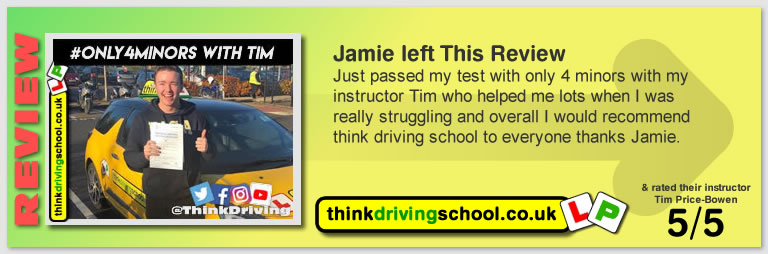 Katherine Rowett left this awesome review of tim price-bowen at think driving school after passing in March 2018