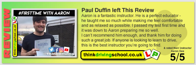 Great Review of Aaron Gee driving lessons LLanfairpwll & Bangor think driving school