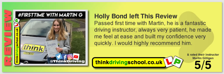 Passed with think driving school in January 2019 and left this 5 star review