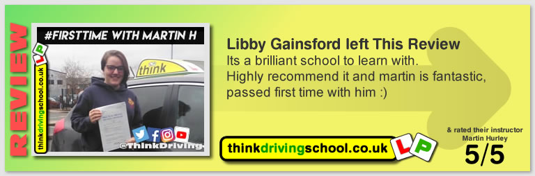 Libby left this awesome review after she passed after drivng lessons in farnborough with martin hurley