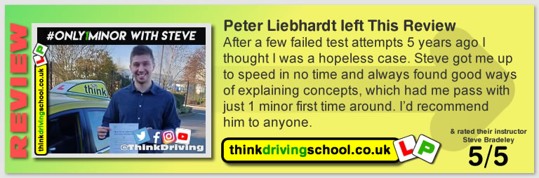 Passed with think driving school in February 2019 and left this 5 star review