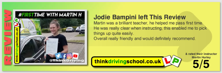 Libby left this awesome review after she passed after drivng lessons in farnborough with martin hurley