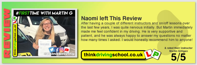 Passed with think driving school in August 2019 and left this 5 star review