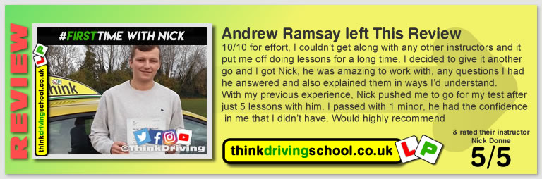 Passed with think driving school in November 2019 and left this 5 star review