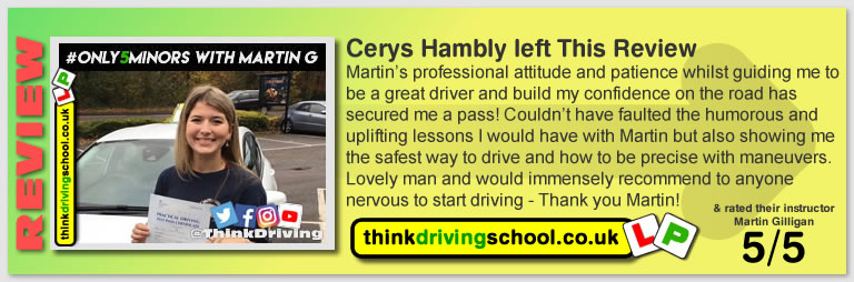 Passed with think driving school in November 2019 and left this 5 star review