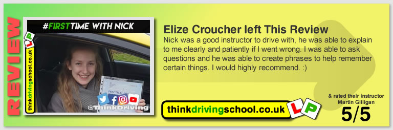 Passed with think driving school in February 2020 and left this 5 star review