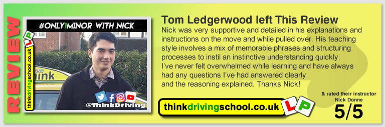 Passed with think driving school in November 2019 and left this 5 star review