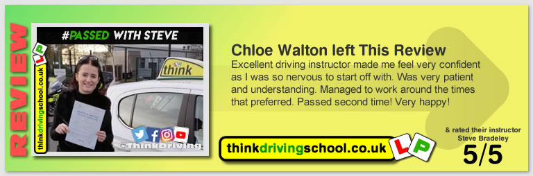 Passed with think driving school in December 2019 and left this 5 star review