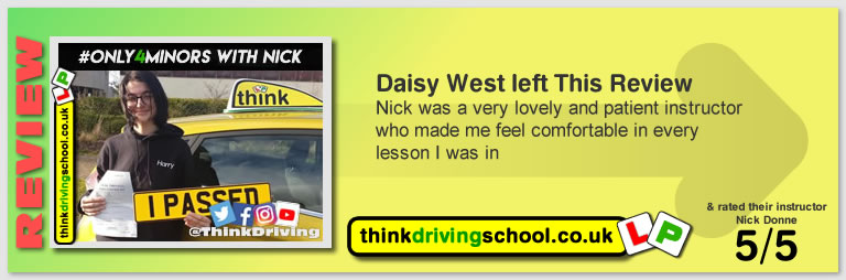 Passed with think driving school in March 2020 and left this 5 star review