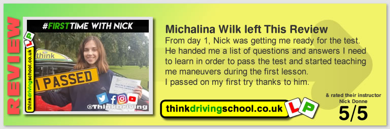 Passed with think driving school September 2020 and left this 5 star review
