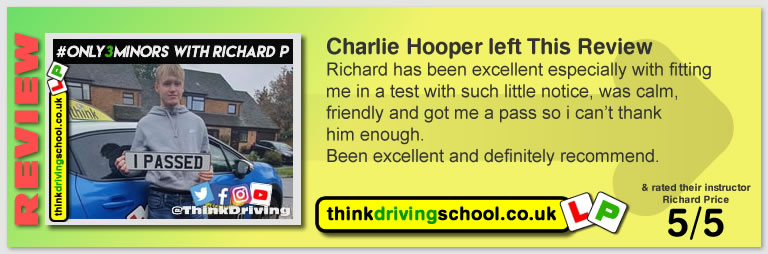 Passed with think driving school October 2020 and left this 5 star review
