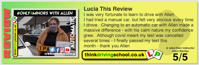 Passed with think driving school December 2020 and left this 5 star review