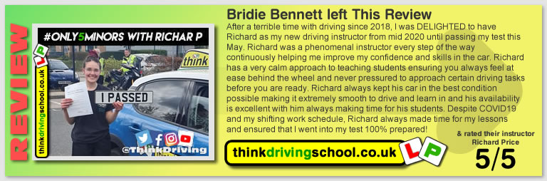Passed with think driving school April 2021 and left this 5 star review