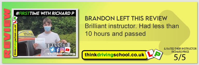 Passed with think driving school June 2021 and left this 5 star review
