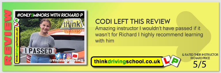 Passed with think driving school June 2021 and left this 5 star review