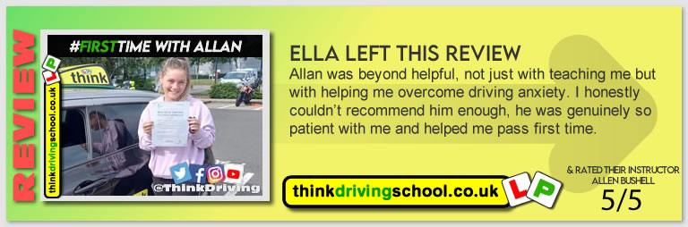 Passed with think driving school July 2021 and left this 5 star review