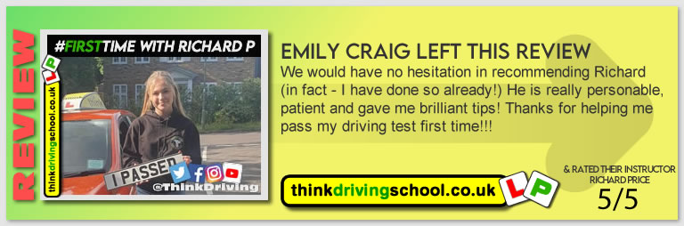 Passed with think driving school August 2021 and left this 5 star review