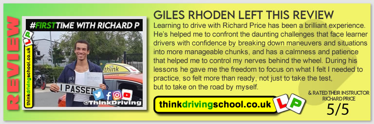 Passed with think driving school August 2021 and left this 5 star review