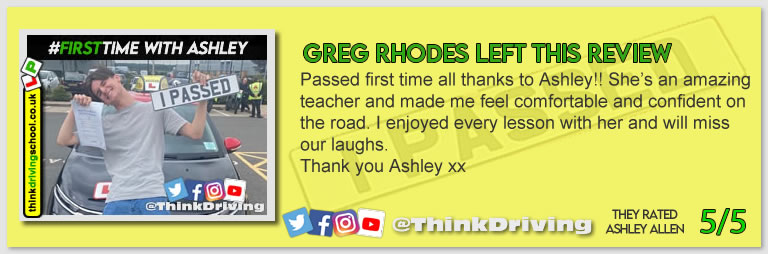 Passed with think driving school September 2021 and left this 5 star review