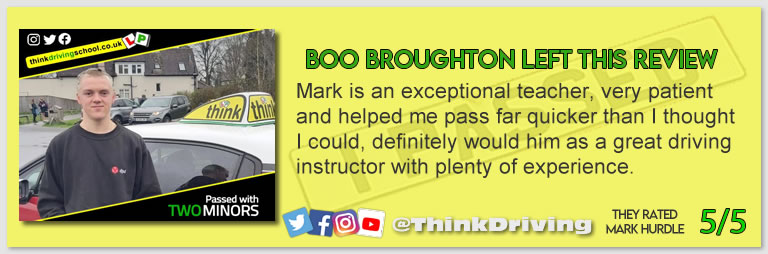 Passed with think driving school April 2022 and left this 5 star review