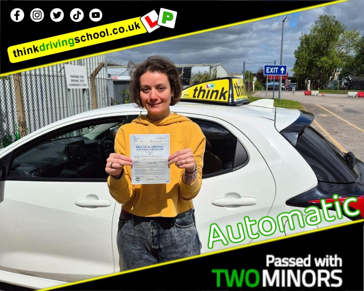 Driving School Hampshire pass Photo Passed with think driving school APRIL 2024 and left this 5 star review