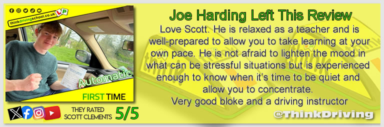 Driving School Hampshire pass Photo Passed with think driving school APRIL 2024 and left this 5 star review