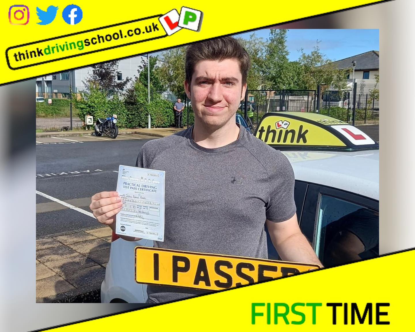Driving School Hampshire pass Photo Passed with think driving school August 2023 and left this 5 star review