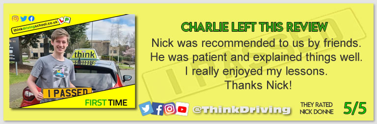 Driving School Hampshire pass Photo Passed with think driving school November 2022 and left this 5 star review