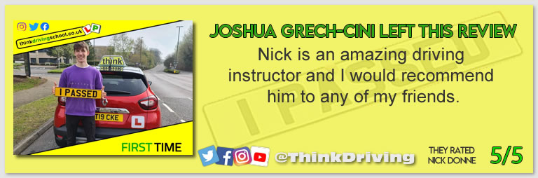 Driving School Hampshire pass Photo Passed with think driving school November 2022 and left this 5 star review