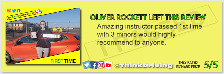 Passed with think driving school December 2021 and left this 5 star review
