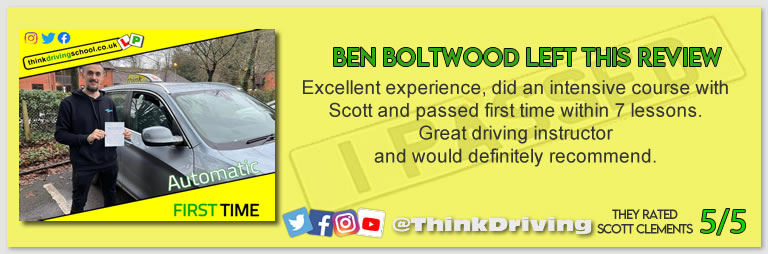 Passed with think driving school November 2022 and left this 5 star review