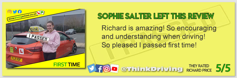 Passed with think driving school February 2022 and left this 5 star review