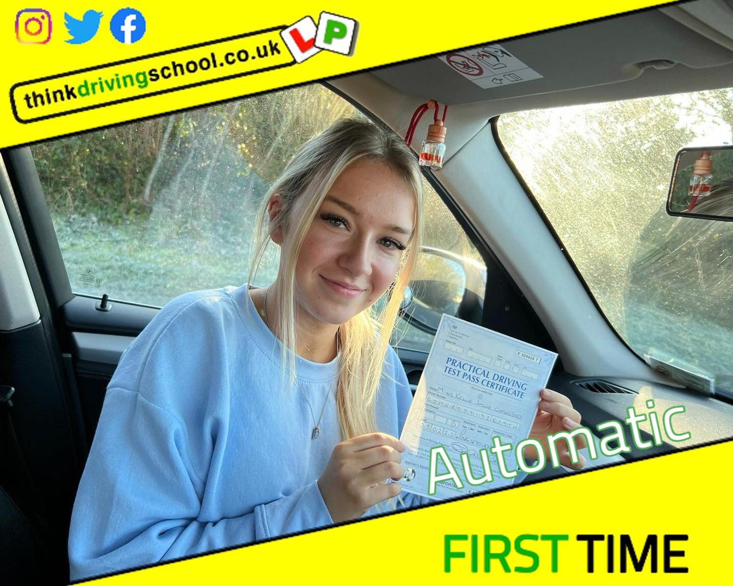 Driving School Hampshire pass Photo Passed with think driving school February 2023 and left this 5 star review