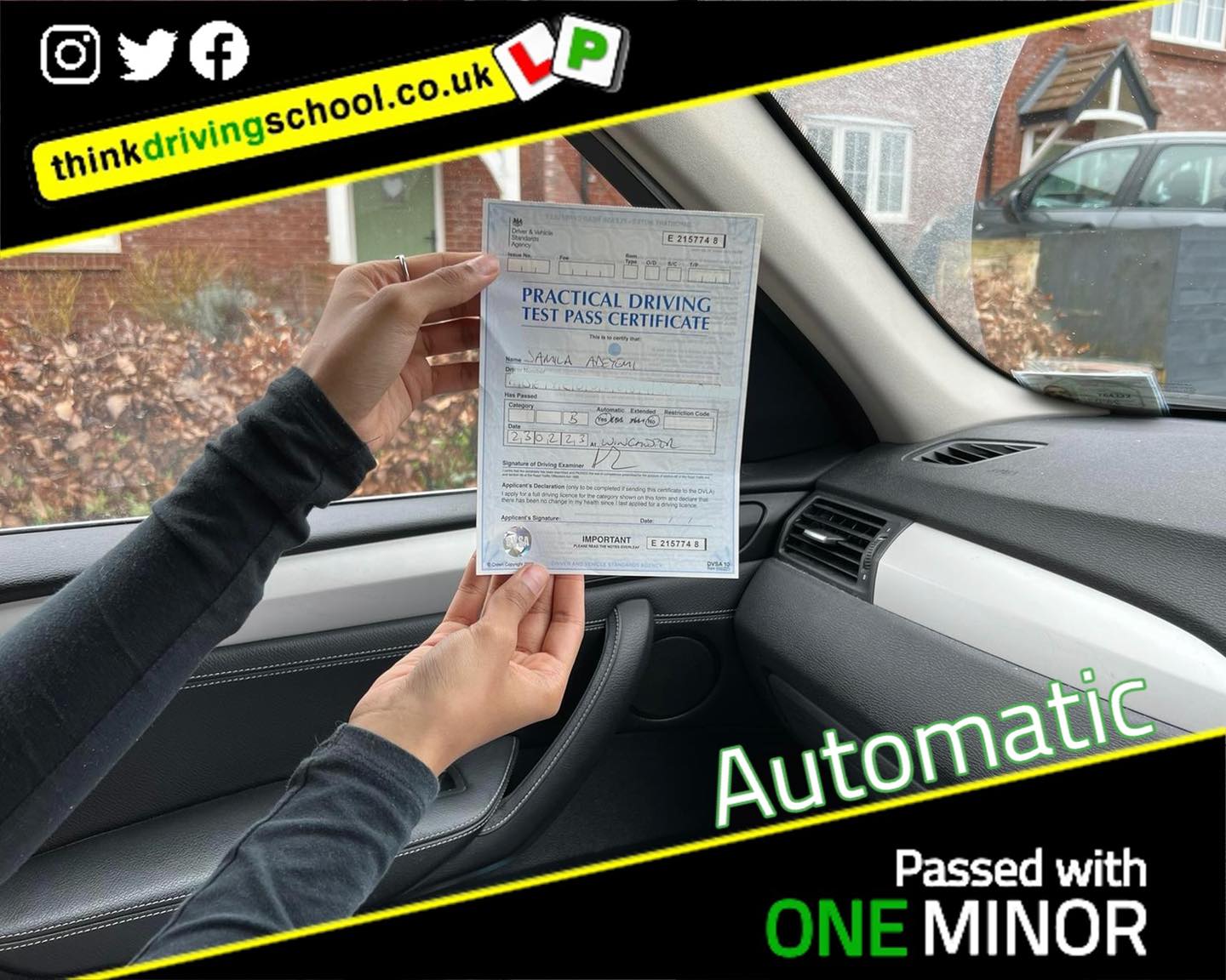 Driving School Hampshire pass Photo Passed with think driving school February 2023 and left this 5 star review