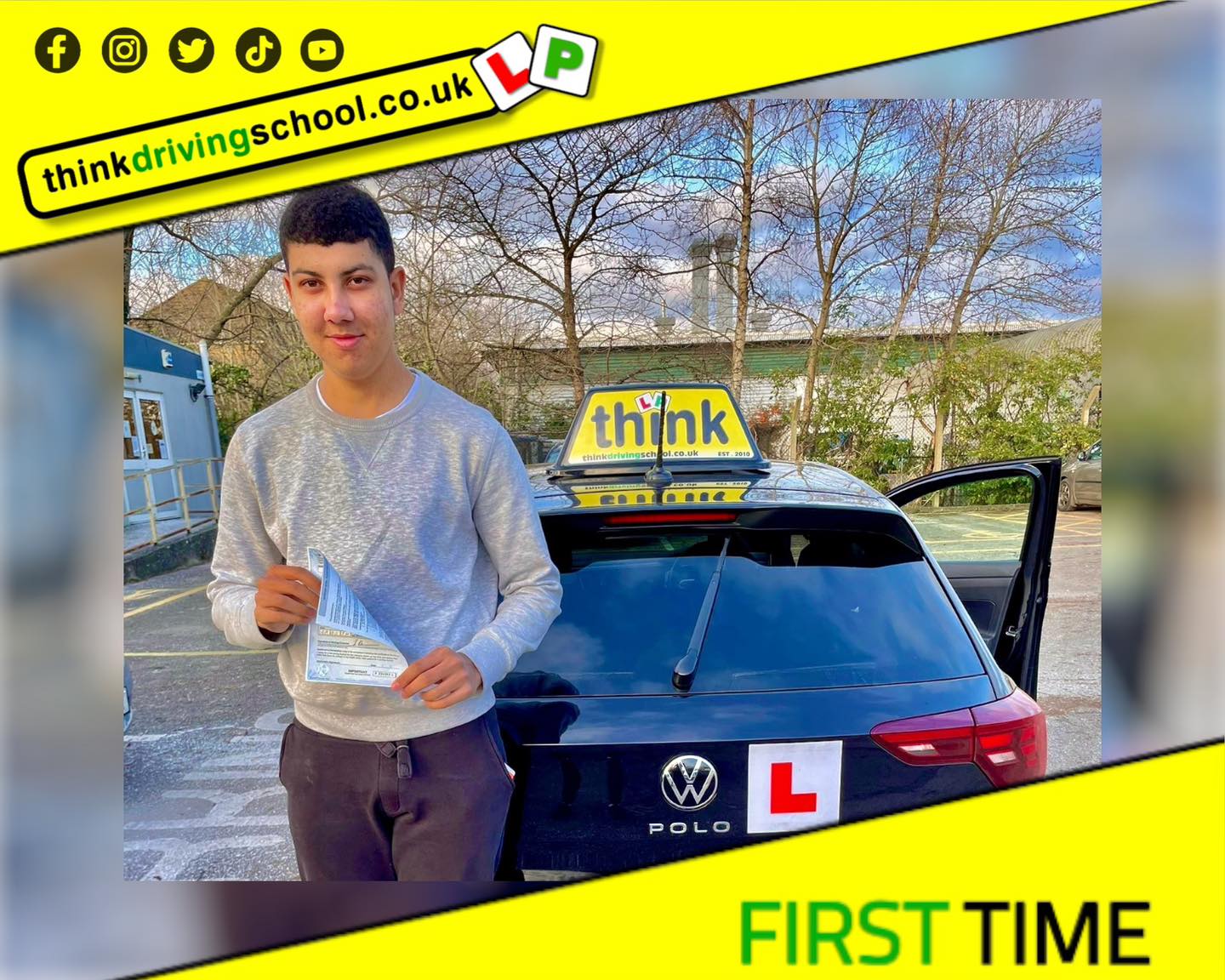 Driving School Hampshire pass Photo Passed with think driving school January 2024 and left this 5 star review