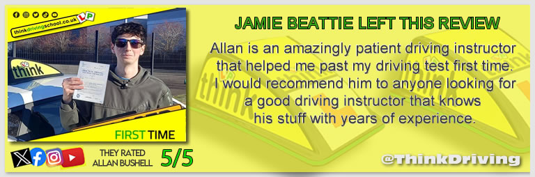 Driving School Hampshire pass Photo Passed with think driving school January 2024 and left this 5 star review