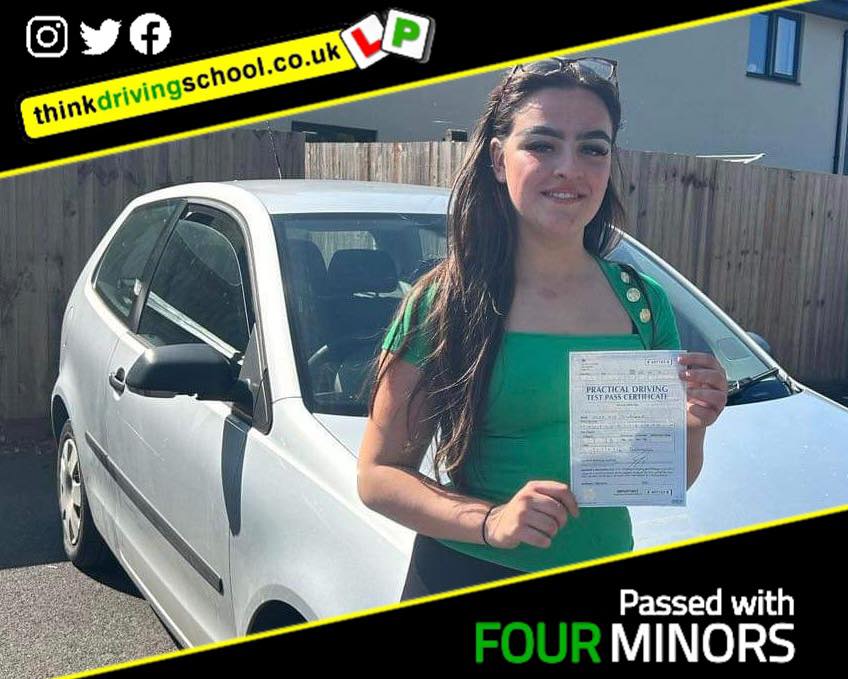 Driving School Hampshire pass Photo Passed with think driving school JULY2023 and left this 5 star review