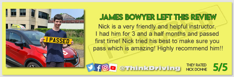 Driving School Hampshire pass Photo Passed with think driving school JUNE 2023 and left this 5 star review