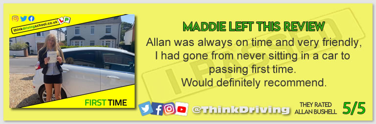 Driving School Hampshire pass Photo Passed with think driving school JUNE 2023 and left this 5 star review