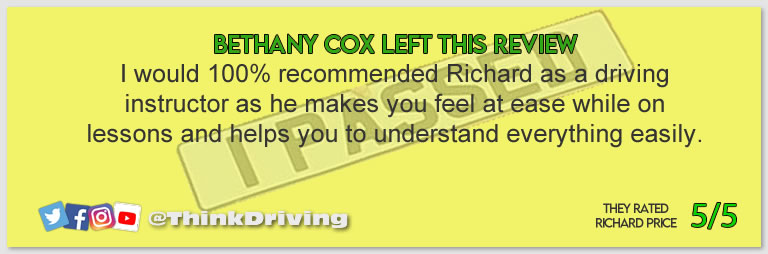 Passed with think driving school January 2022 and left this 5 star review