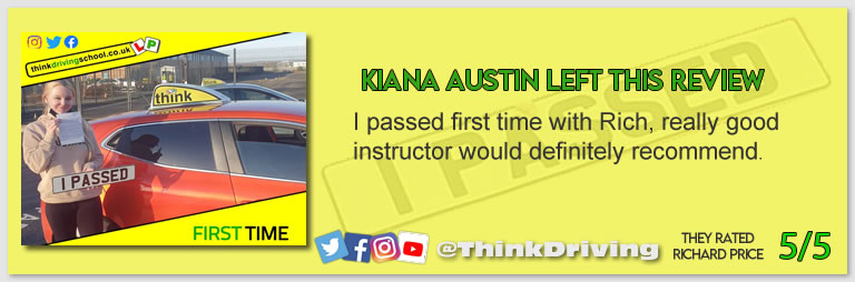 Passed with think driving school January 2022 and left this 5 star review