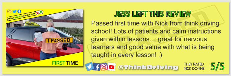 Passed with think driving school January 2022 and left this 5 star review