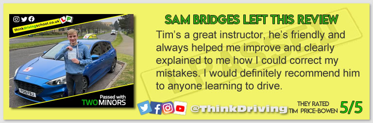 Becca left this awesome review of tim price-bowen at think driving school after passing in January 2022