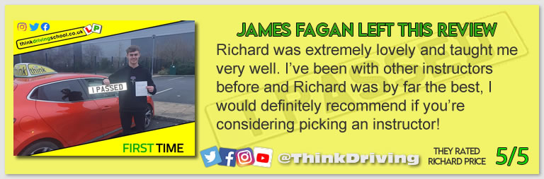Passed with think driving school January 2022 and left this 5 star review